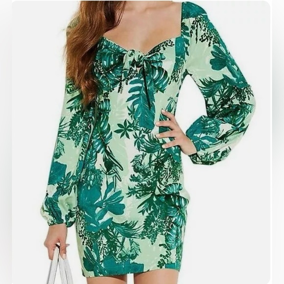 GUESS Green Palm Leaf Dress Large - Picture 3 of 7